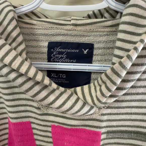 American Eagle Outfitters Women's Striped Hoodie Sweater - Pink and Gray - Picture 3 of 4